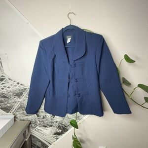 Navy Blue Blazer with Lace Trim Top